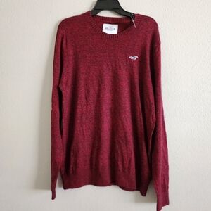 Hollister NWT Men’s XL Maroon Heathered Knit Crewneck Sweater Red Logo
